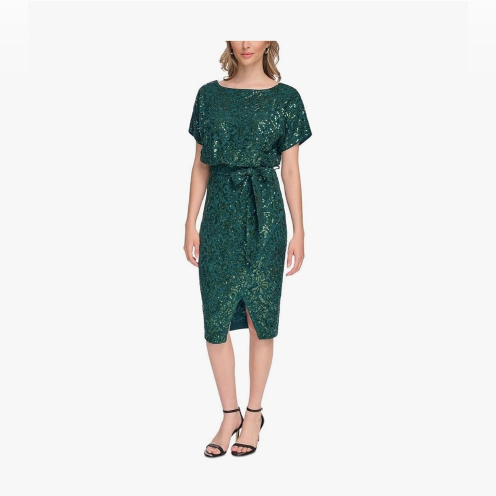 Kensie Emerald Green Sequin Lace Sheath Dress Size 4 NWT